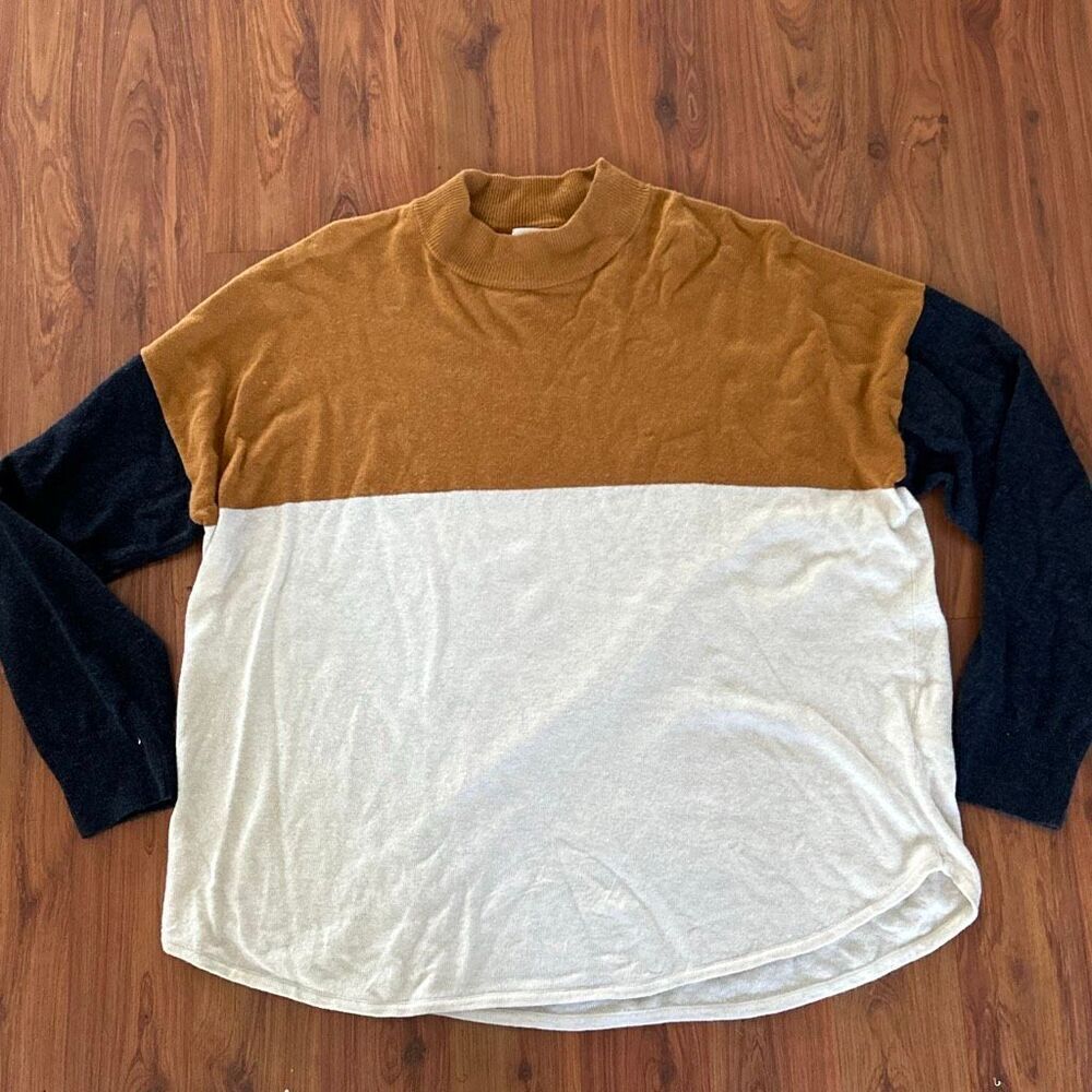 Madewell rust pumpkin color brown ribbed lightweight long sleeve sweater size xl